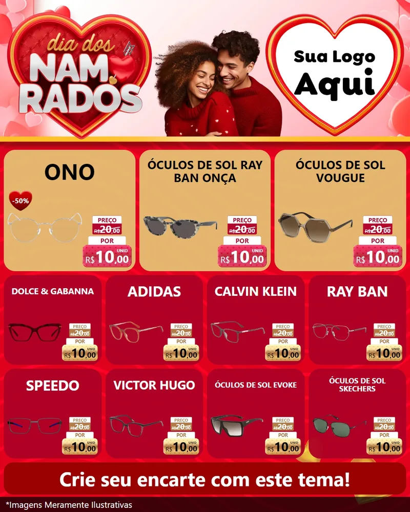 Modelo de Rede Social para Feed Instagram com o tema Dia dos Namorados para Óticas