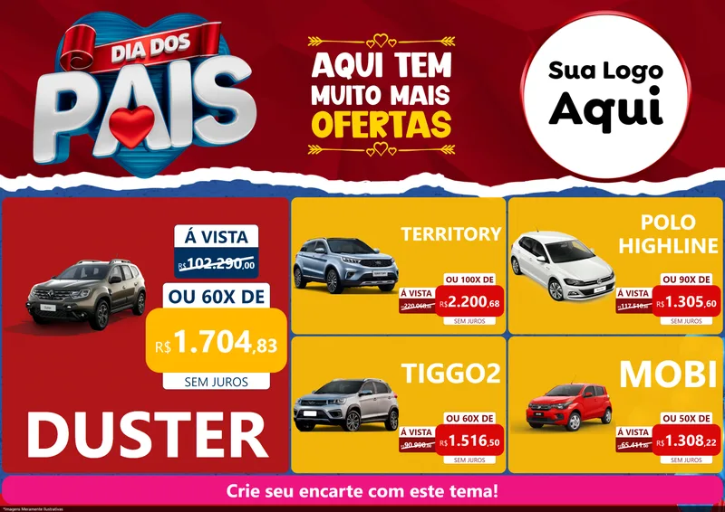 Modelo de Encarte para Encarte A4 Horizontal com o tema Dia dos Pais para Concessionaria de Carros