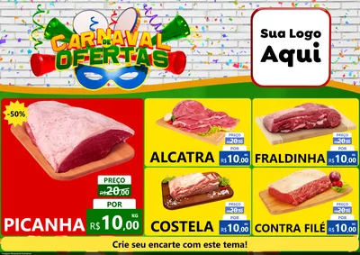Modelo de Encarte para Encarte A4 Horizontal com o tema Carnaval de Ofertas para Açougue