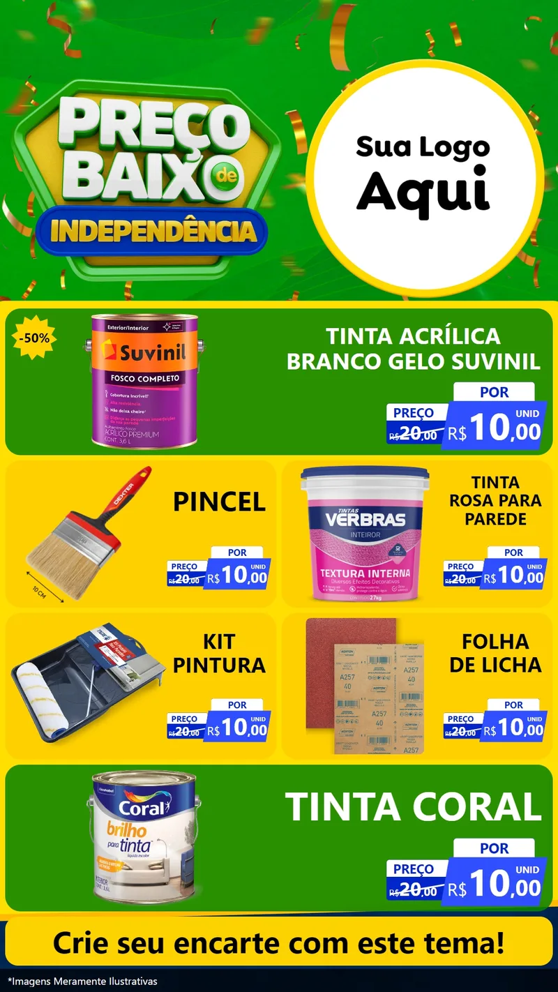 Modelo de TV para TV Vertical com o tema Preço Baixo de Independência para Tintas e Ferramentas