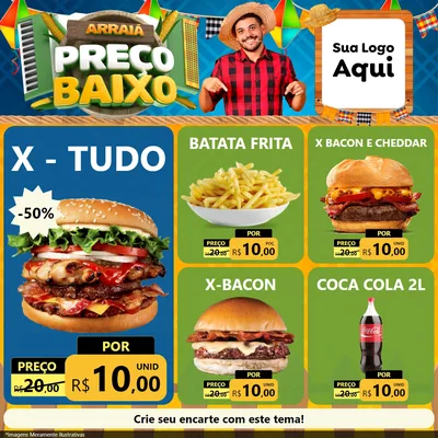 Modelo de Rede Social para Feed Facebook com o tema Arraiá de Preço Baixo - Junina para Hamburgueria