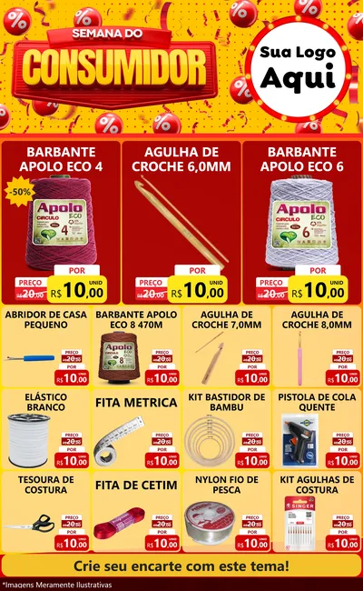 Modelo de Encarte para Encarte Grande com o tema Semana do Consumidor para Armarinho e Aviamentos