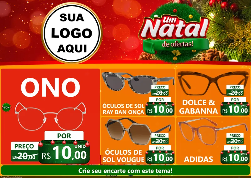 Modelo de Encarte para Encarte A4 Horizontal com o tema Um Natal de Ofertas para Óticas