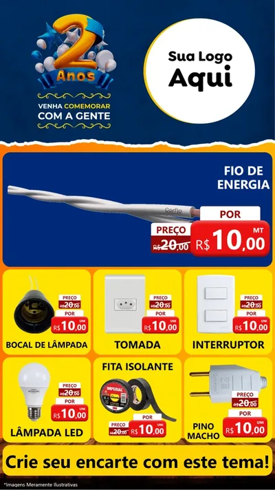 Modelo de Rede Social para Stories com o tema Aniversário de 2 anos para Materiais Elétricos