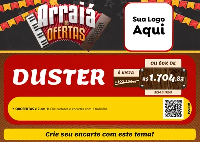 Modelo de Cartaz para Cartaz A4 Horizontal com o tema Arraiá de Ofertas - Junina para Concessionaria de Carros