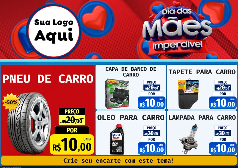 Modelo de Encarte para Encarte A4 Horizontal com o tema Dia Das Mães Imperdível para Auto peças