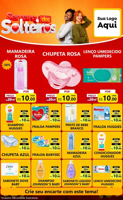 Modelo de Encarte para Encarte Grande com o tema Semana dos Solteiros para Bebês