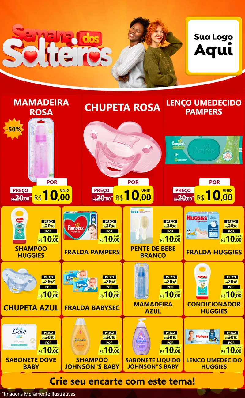 Modelo de Encarte para Encarte Grande com o tema Semana dos Solteiros para Bebês