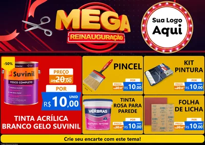 Modelo de Encarte para Encarte A4 Horizontal com o tema Mega Reinauguração para Tintas e Ferramentas