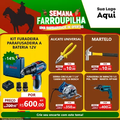 Modelo de Rede Social para Feed Facebook com o tema Semana Farroupilha - Uma Barbaridade de Ofertas para Maquinas e Ferramentas