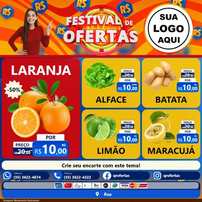 Modelo de Rede Social para Feed Facebook com o tema Festival de Ofertas para Hortifrúti