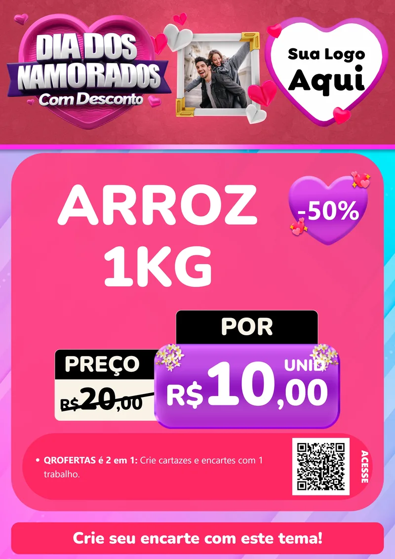 Modelo de Cartaz para Cartaz A4 Vertical com o tema Dia Dos Namorados Com Desconto para Supermercado