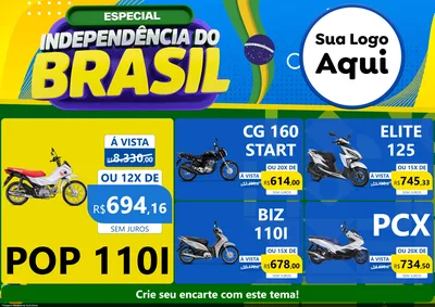 Modelo de Encarte para Encarte A4 Horizontal com o tema Especial Independência do Brasil para Concessionaria de Motos