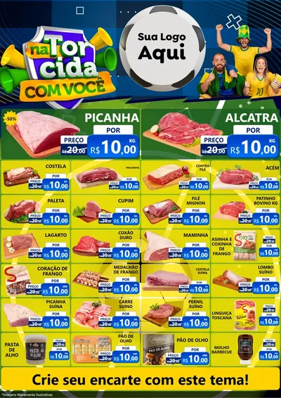 Modelo de Encarte para Encarte A4 Vertical com o tema Na Torcida Com Você - Copa para Açougue