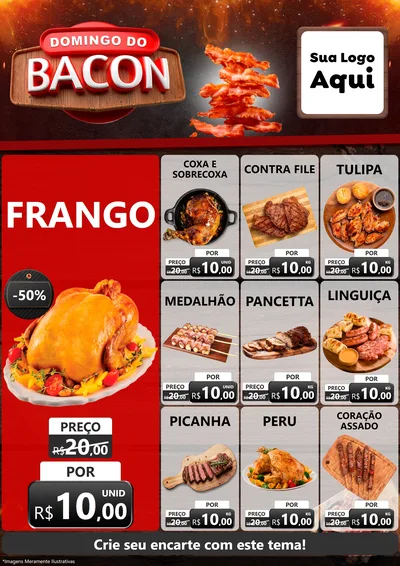 Modelo de Encarte para Encarte A4 Vertical com o tema Domingo do Bacon para Assados
