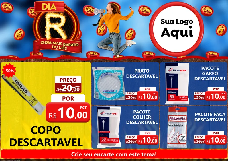 Modelo de Encarte para Encarte A4 Horizontal com o tema Dia R - O Dia Mais Barato Do Mês para Embalagens