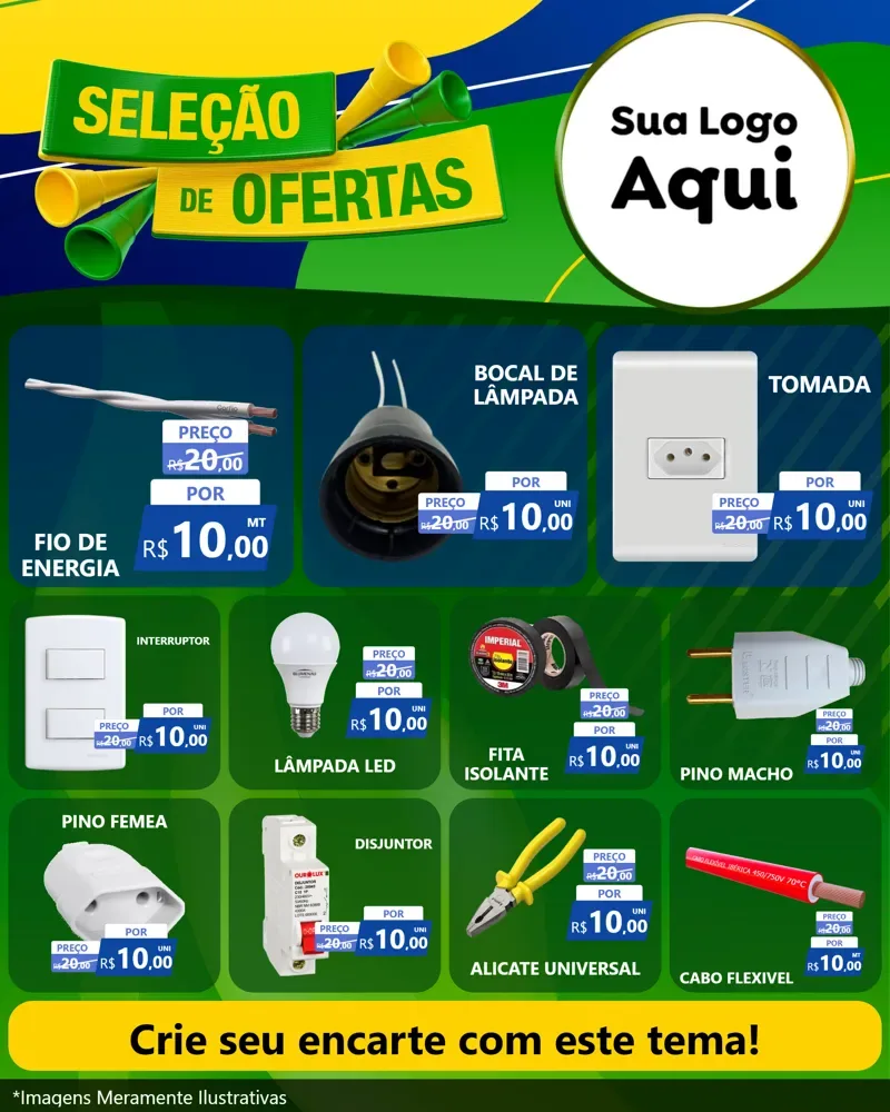 Modelo de Rede Social para Feed Instagram com o tema Seleção de Ofertas - Copa para Materiais Elétricos