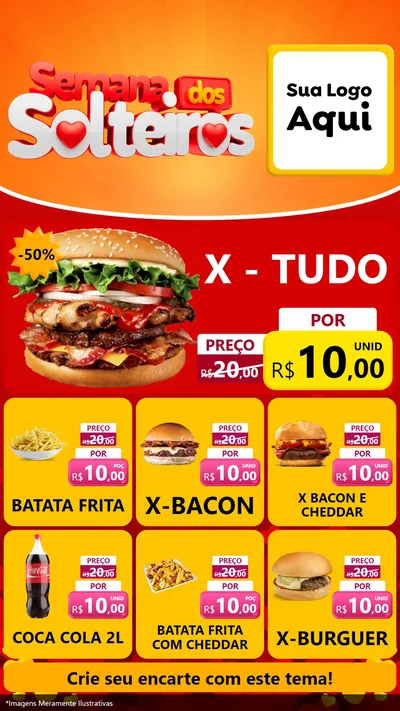 Modelo de Rede Social para Stories com o tema Semana dos Solteiros para Hamburgueria