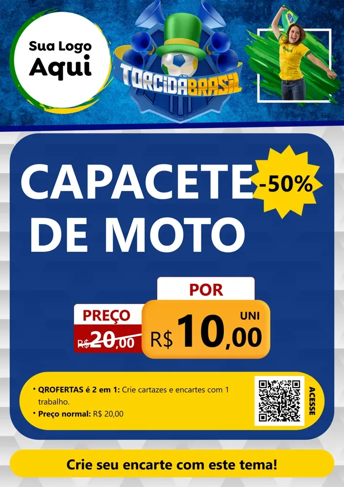 Modelo de Cartaz para Cartaz A4 Vertical com o tema Torcida Brasil - Copa para Moto peças
