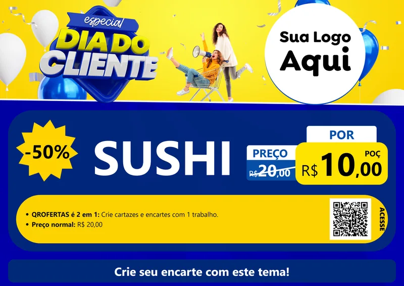 Modelo de Cartaz para Cartaz A4 Horizontal com o tema Especial Dia do Cliente para Comida japonesa