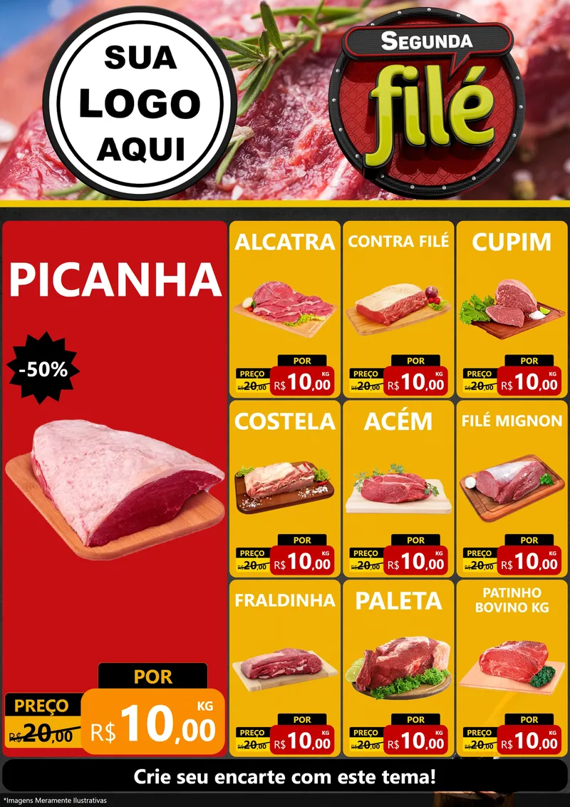 Modelo de Encarte para Encarte A4 Vertical com o tema Segunda Filé para Açougue