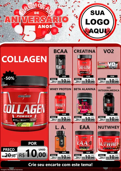 Modelo de Encarte para Encarte A4 Vertical com o tema Promoção de Aniversário - 5 Anos para Suplementos alimentares