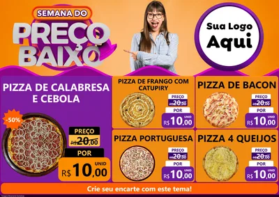 Modelo de Encarte para Encarte A4 Horizontal com o tema Semana do Preço Baixo para Pizzaria