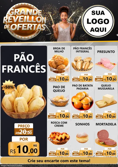 Modelo de Encarte para Encarte A4 Vertical com o tema Grande Réveillon de Ofertas para Padaria