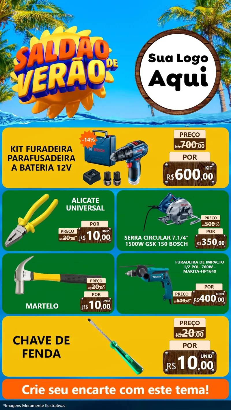 Modelo de TV para TV Vertical com o tema Saldão de Verão para Maquinas e Ferramentas