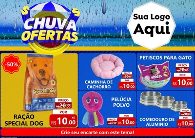 Modelo de Encarte para Encarte A4 Horizontal com o tema Chuva de Ofertas para Pet Shop