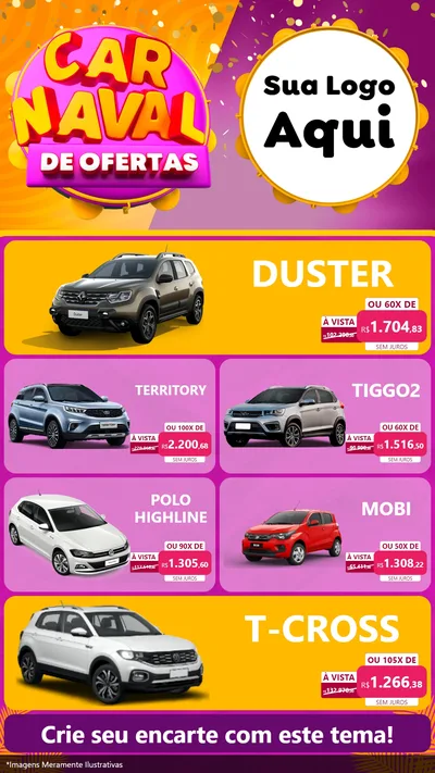 Modelo de TV para TV Vertical com o tema Carnaval de Ofertas para Concessionaria de Carros