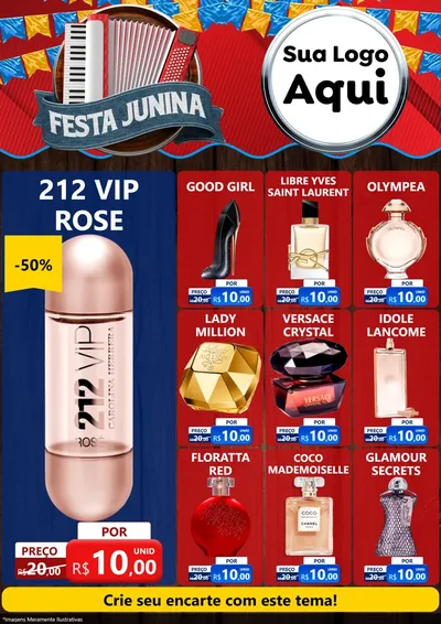 Modelo de Encarte para Encarte A4 Vertical com o tema Festa Junina para Perfumes