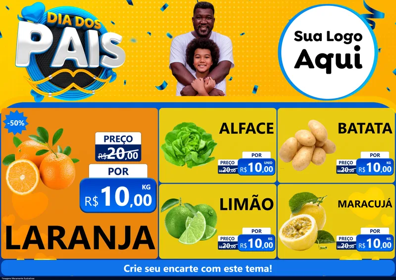 Modelo de Encarte para Encarte A4 Horizontal com o tema Dia dos Pais para Hortifrúti