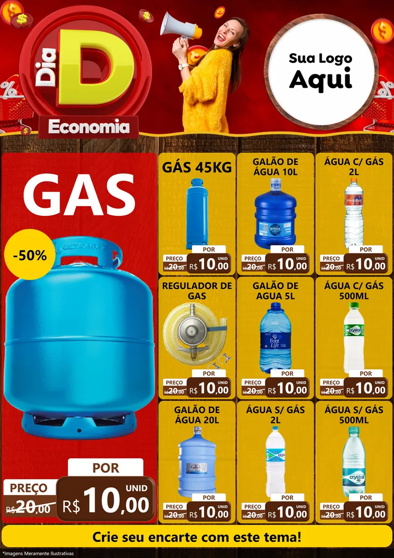 Modelo de Encarte para Encarte A4 Vertical com o tema Dia D Economia para Água e gás