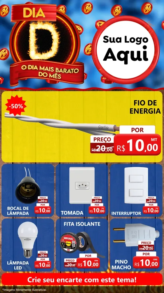 Modelo de Rede Social para Stories com o tema Dia D - O Dia Mais Barato Do Mês para Materiais Elétricos