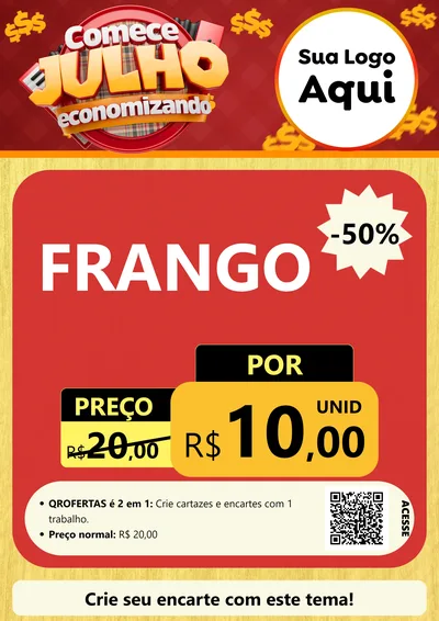Modelo de Cartaz para Cartaz A4 Vertical com o tema Comece Julho Economizando para Assados