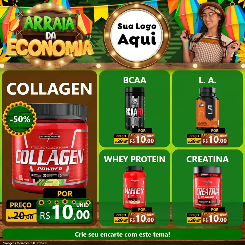 Modelo de Rede Social para Feed Facebook com o tema Arraiá de Economia para Suplementos alimentares