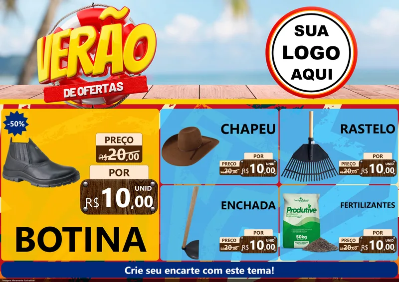 Modelo de Encarte para Encarte A4 Horizontal com o tema Verão de Ofertas para Agropecuária