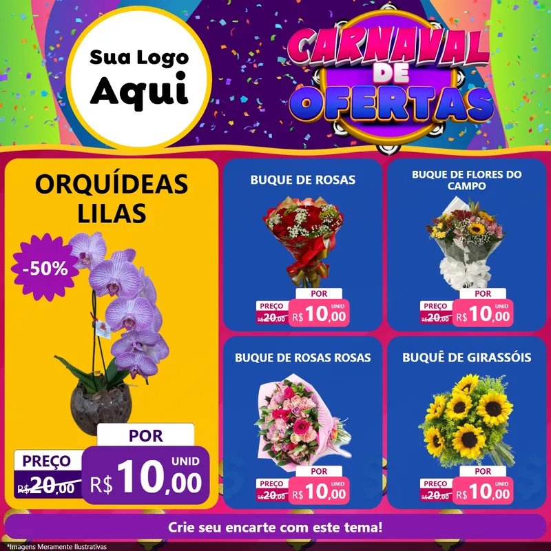Modelo de Rede Social para Feed Facebook com o tema Carnaval de Ofertas para Floricultura e jardim