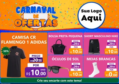 Modelo de Encarte para Encarte A4 Horizontal com o tema Carnaval de Ofertas para Roupas e acessórios