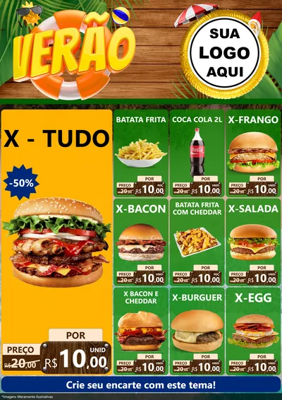 Modelo de Encarte para Encarte A4 Vertical com o tema Verão para Hamburgueria