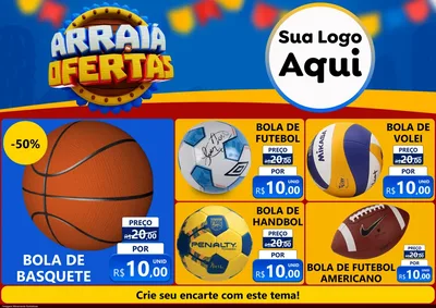 Modelo de Encarte para Encarte A4 Horizontal com o tema Arraiá de Ofertas - Junina para Artigos Esportivos