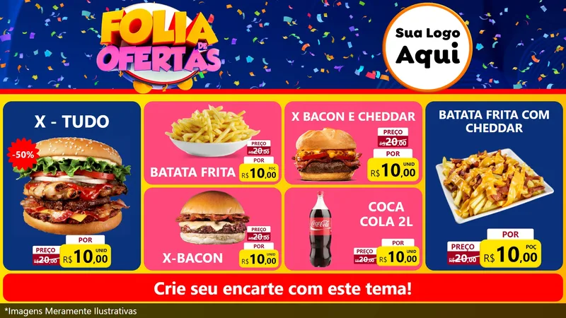 Modelo de TV para TV Horizontal com o tema Folia de Ofertas para Hamburgueria