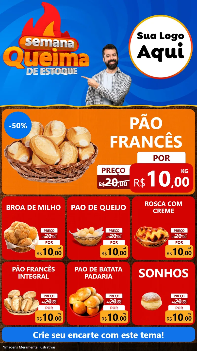 Modelo de Rede Social para Stories com o tema Semana Queima de Estoque para Padaria