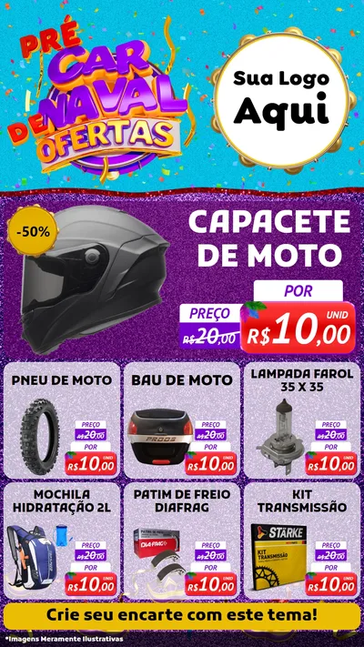 Modelo de Rede Social para Stories com o tema Pré Carnaval de Ofertas para Moto peças
