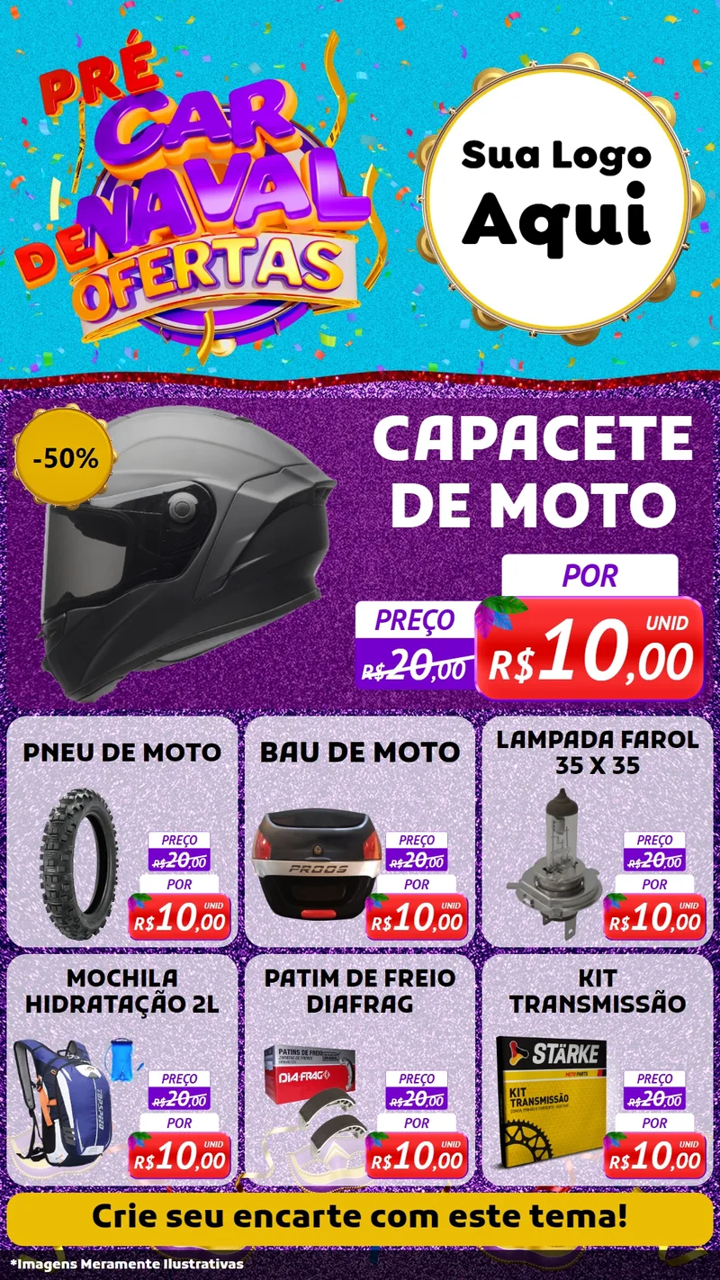 Modelo de Rede Social para Stories com o tema Pré Carnaval de Ofertas para Moto peças