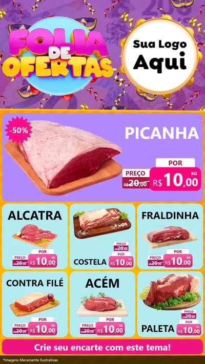 Modelo de Rede Social para Stories com o tema Folia de Ofertas para Açougue