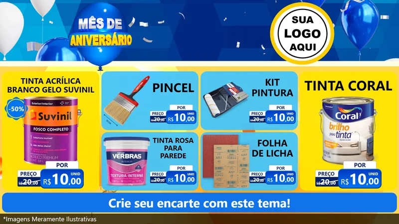Modelo de TV para TV Horizontal com o tema Mês de Aniversário para Tintas e Ferramentas