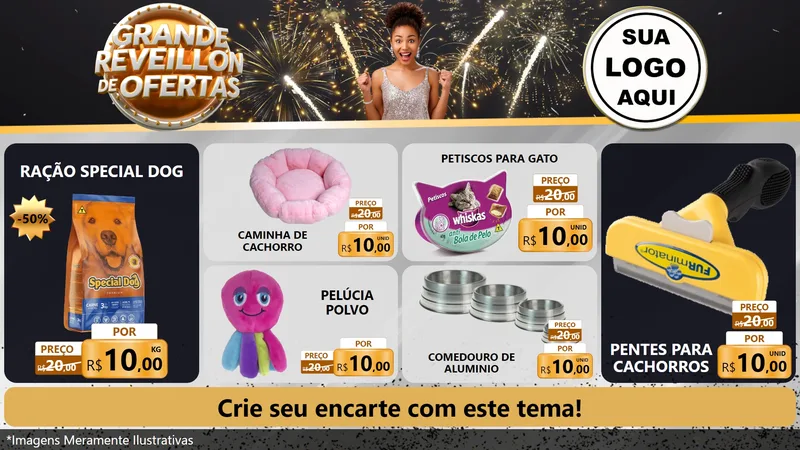 Modelo de TV para TV Horizontal com o tema Grande Réveillon de Ofertas para Pet Shop