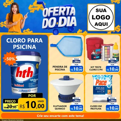 Modelo de Rede Social para Feed Facebook com o tema Oferta do Dia para Produtos para Piscina